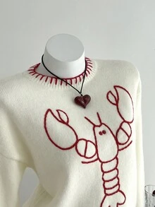 Elamini Women's Sweater With 3D Line Art Animal Pattern, Fashionable