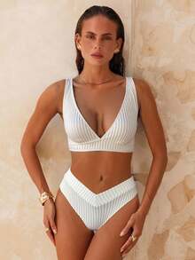 Swim Chiccia Summer Beach Women's Solid Textured Bikini Set - White - View 1
