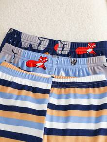 Conjunto de 6 piezas de pijama de manga larga con estampado de rayas de oso y zorro, cómodo y de alta elasticidad para niños pequeños, para otoño/invierno