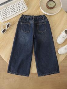 SHEIN Pantalon en jean bleu marine confortable et ample, doublé de thermique, pour garçons. Idéal pour l'automne/hiver, le port quotidien, les tenues de rue, Halloween, Noël. Jeans d'hiver, jeans pour tout-petits, jeans chauds - Jean brut - Voir 3