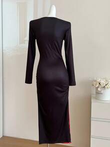 Sweetra Young Váy vải dệt kim màu đen trơn dành cho bé gái tuổi teen mùa xuân, hè, thu, váy dài tay ôm in hoa ombre màu đỏ, phù hợp cho bé gái tuổi teen, sang trọng và thanh lịch để mặc hàng ngày, đi biển, tiệc tùng, chụp ảnh - màu đen - Xem 2