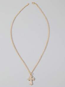 ROMWE Goth 1pc Gothic Luxury Cross Pendant Necklace With Rhinestones, Holiday Party Gift, Halloween