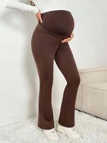 SHEIN Fall Clothes,Autumn Clothes,Maternity Autumn/Winter Clothes Maternity Casual Solid Color Versatile Flare Leg Stretchy Comfortable Maternity Pants Pregnancy Clothes Flared Leggings Pregnancy Pants Brown Bottoms Women