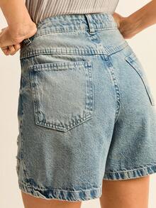 Daynim 高腰牛仔短裤 - 淺色水洗藍 - 查看 6