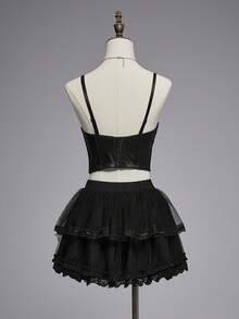 ROMWE EDITION Váy lưới chữ A phong cách Halloween Gothic Lolita dành cho nữ - màu đen - Xem 10