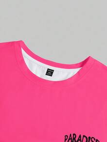 Manfinity LEGND 2pcs/Set Plus Size Men Letter Print Round Neck Short Sleeve Casual T-Shirt And Drawstring Waist Shorts Suit - Multicolor - View 5