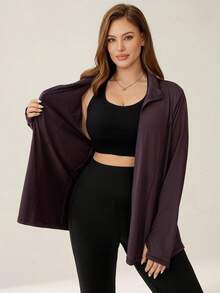 Auralis Athleisure Plus Size Zipper Front Sports Jacket, Tracksuit, Jersey Shirt, Women's Sportswear For Winter, Winter Sportswear