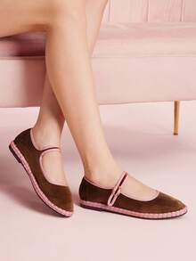 CUCCOO DOLLMOD Giày bệt Mary Jane nhung cổ điển thanh lịch màu nâu sang trọng thoải mái dành cho nữ - Màu nâu  Mocha - Xem 10