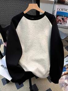EMERY ROSE Sudadera casual de mujer con cuello redondo, manga larga, talla grande, con empalme de color contrastante, para otoño/invierno - Gris - Ver 1