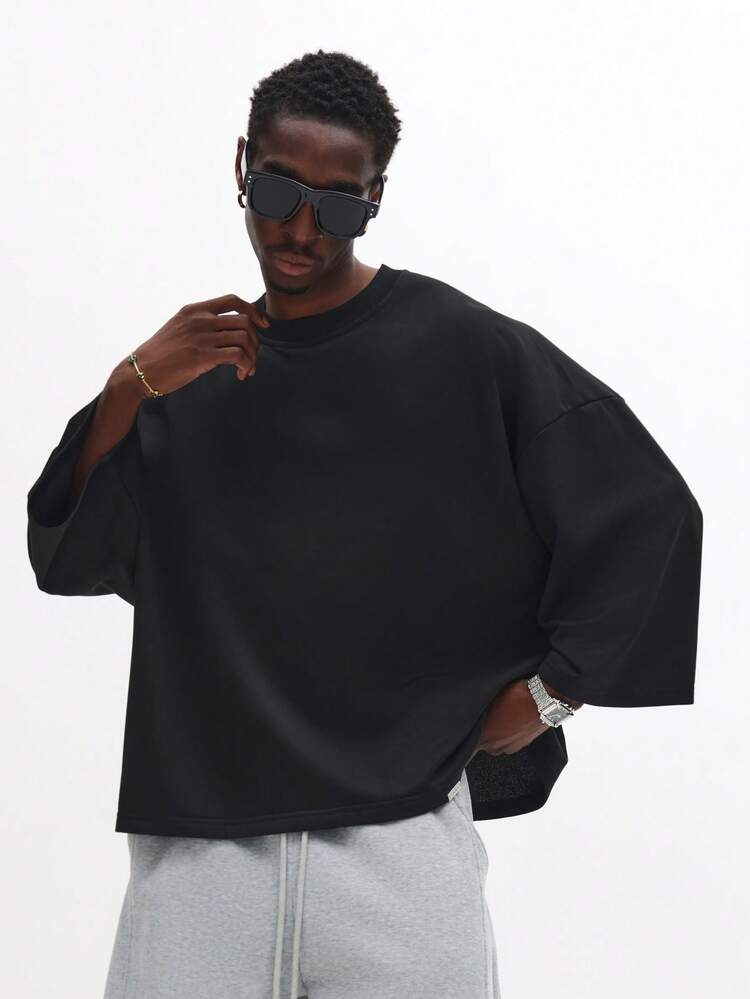 Boxy Cut T-Shirt With Ribbed Crew Neck