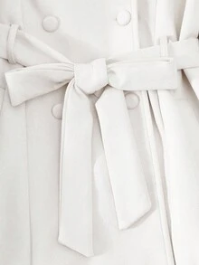 SHEIN PETITE Áo khoác nữ dáng dài vừa phải chất liệu da lộn giả trơn màu thanh lịch - trắng - Xem 6
