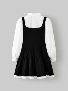 Ontre Robe décontractée 2 en 1 à manches longues avec col contrasté pour préadolescentes - Noir et Blanc - Voir 2