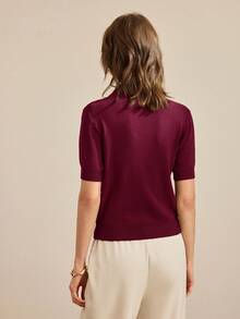 Ontre Îmbrăcăminte pentru femei toamnă/iarnă 2025, Îmbrăcăminte pentru femei toamnă/iarnă, Ținute pentru femei de iarnă, Înapoi la școală, Halloween, Crăciun, Casual business, Ținute retro elegante și versatile de bază, Îmbrăcăminte Nashville, Pulover tricotat casual cu guler polo, culoare uni, cu mânecă scurtă, Pulover polo tricotat, Urban casual, Navetă minimalistă, Ținute urbane zilnice, Stațiune urbană, Stilul vechi al banilor, Simplu și generos - Burgundia - Vizualizare 2