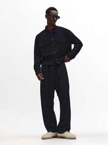 SUMWON Loose Fit Fleece Drawstring Sweatpants With Elastic Ankle Cuffs Relaxed Casual Winter Fall Loungewear Bottoms Vintage Style Comfort Pants Plain - Black - View 5