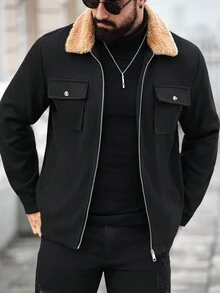 Manfinity CasualCool 男士短款休闲针织秋冬长袖外套 - 黑色 - 查看 3