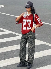 Teen Girls Contrast Color V-Neck Short T-Shirt, Loose Short Sleeve Tee Suitable For Spring/Summer Street, All-Match Everyday, Sports, Back To School, Casual, School Style, Easter, Music Festival, Graduation, Family Gathering