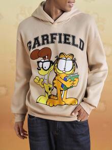 GARFIELD | SHEIN 男士休闲猫狗印花连帽衫，秋季 - 杏色 - 查看 3
