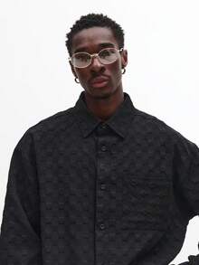 SUMWON Áo sơ mi kẻ caro tay dài cài nút thoải mái, cổ bẻ, mặc thường ngày, phong cách đường phố, thời trang cổ điển - màu đen - Xem 3