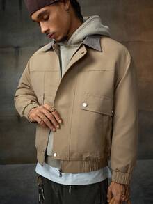 AXEPEAK Men's Solid Color Minimalist Casual Long Sleeve Jacket, For Fall, Winter