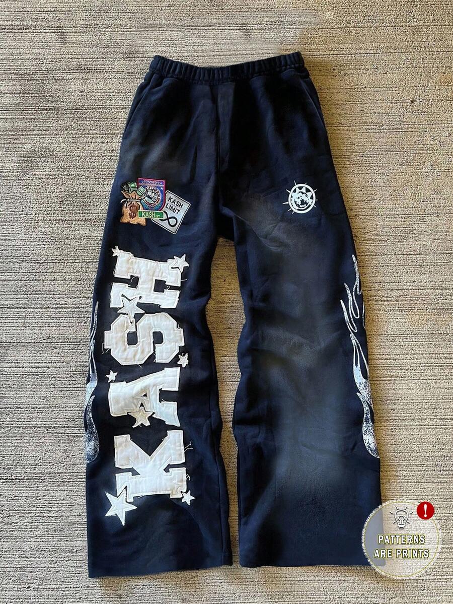 SHEIN Women's Fashionable Printed Retro Style Pants - Navy Blue - View 1