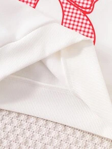 SHEIN Playful Pals 2 件套女婴服装：白色运动衫，带可爱蝴蝶结和格子印花，长袖圆领运动衫和黑色松紧腰打底裤，适合休闲、户外、旅行，6 个月 - 3 岁 - 黑與白 - 查看 8