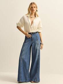 Daynim Jeans de cintura alta y pierna ancha - Azul lavado medio - Ver 7