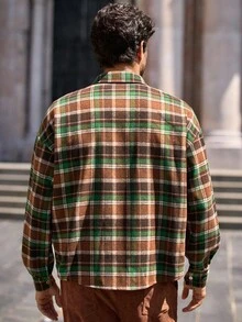 Manfinity VCAY Áo khoác kẻ sọc thường ngày cho nam, mặc hàng ngày vào mùa thu, quần áo nam, áo sơ mi nam, thời trang dạo phố, áo sơ mi kẻ sọc, áo sơ mi kẻ sọc cài nút cho nam, cho mùa thu đông - Nhiều màu - Xem 2