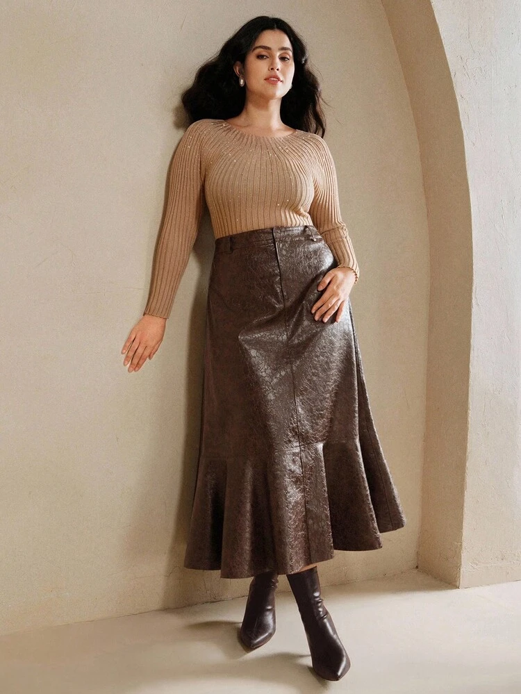 Jupe trapèze grande taille pour femmes Anewsta, jupe poncho taille haute en faux, élégante, chic, , convient pour l'automne, l'hiver, le Nouvel An, les sorties