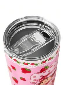Strawberry Shortcake X SHEIN Cốc giữ nhiệt đáy phẳng bằng thép không gỉ, dung tích 20 oz / 600 ml, in hình nhân vật hoạt hình, kèm nắp, quà tặng cho bạn bè, ý tưởng quà tặng. - Hồng - Xem 4