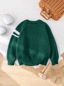 1pc Young Boys Casual Collegiate Comfortable Fashion Minimalist Practical Versatile Textured Knit Deer Fleece Crew Neck Sweater, Suitable For Kids Outfits, Young Boy Clothes, School, Daily Wear, Travel, Party, Autumn/Winter Fall