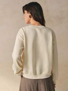 INAWLY French Lace Patchwork Crew Neck Long Sleeve Sweatshirt - Apricot - View 2