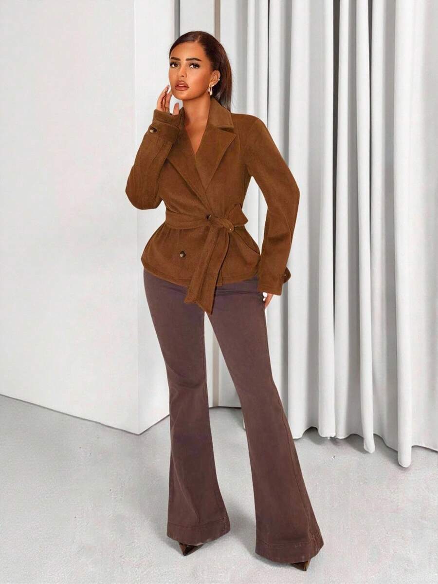 Zolique Women's Solid Color Minimalist Casual Long Sleeve Jacket