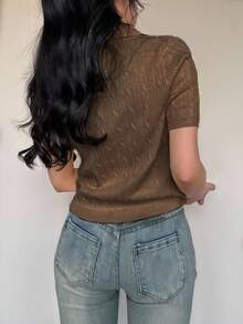 Flirla 女式扭绳高领黄色针织上衣 - 棕色 - 查看 2