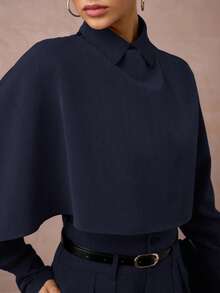 Lumalex 2 件套女式高腰束腰中长连衣裙和长袖西装外套套装秋冬女装 - 藏蓝色 - 查看 10