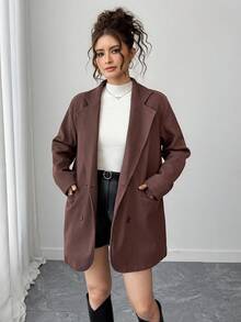 Sparklyn Áo blazer nữ tuổi teen dáng rộng, màu tối, chống bụi, thích hợp mặc đi làm, thanh lịch và tinh tế, mùa thu đông. - màu nâu - Xem 4
