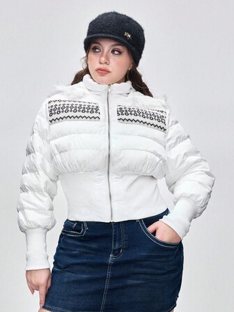 Kawaii Christmas Plus Size Hooded Faux Fur Collar Patchwork Slimming Short Padded Coat