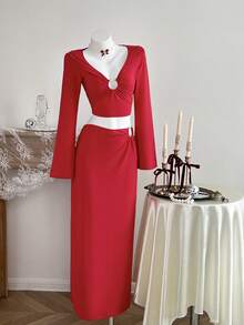 SHEIN Unity 2件红色金属配件圣诞铃铛套豪华套装 - 紅色 - 查看 5