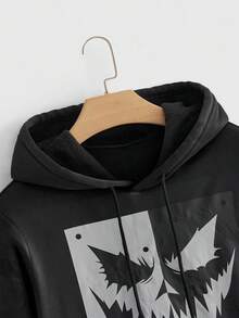 Manfinity NXTstreet 2件套男士秋冬鬼脸水钻印花连帽衫套装 - 黑色 - 查看 5