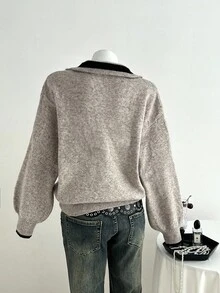 Elamini 女士休闲宽松半拉链毛衣