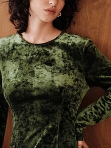 Vestido longo de malha de veludo com losangos minimalista Uhlyne, design elegante com bainha plissada para deslocamento diário, escritório, igreja, escola, casamento, outono/inverno - Borgonha - Ver 7