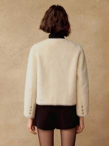 MOTF PREMIUM FASHIONABLE & VERSATILE GOLD BUTTON PLACKET FAUX FUR COAT