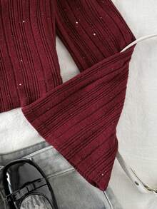 SHEIN 青少年女孩休闲优雅露肩蓬松装饰喇叭袖 T 恤