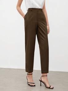 BizChic 2025秋冬新款卡其色侧口袋女裤，现代优雅时尚商务休闲办公装，百搭简约浪漫适合正式场合、派对、婚礼、音乐会、休闲郊游、国庆节、新年、圣诞节、感恩节 - 棕色 - 查看 10