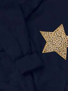 Elamini Women's Casual Leopard Print Sweatshirt With Star Pattern - Navy Blue - View 4