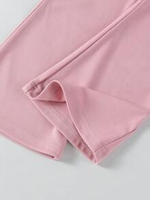 SHEIN 2件套年轻女孩简约时尚粉色蝴蝶结黑色上衣和粉色裤子运动服套装 - 彩色 - 查看 5