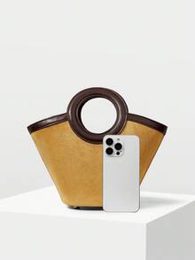 MOTF PREMIUM 撞色双手柄单肩包 - 杏色 - 查看 5