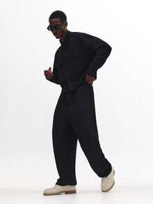 SUMWON Loose Fit Fleece Drawstring Sweatpants With Elastic Ankle Cuffs Relaxed Casual Winter Fall Loungewear Bottoms Vintage Style Comfort Pants Plain - Black - View 4