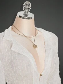 SHEIN ICON Áo xuyên thấu viền bất đối xứng PLUS (Không có áo ngực) Cỡ lớn, Bộ váy hai lớp hai mảnh, Thích hợp cho mùa thu - trắng - Xem 13