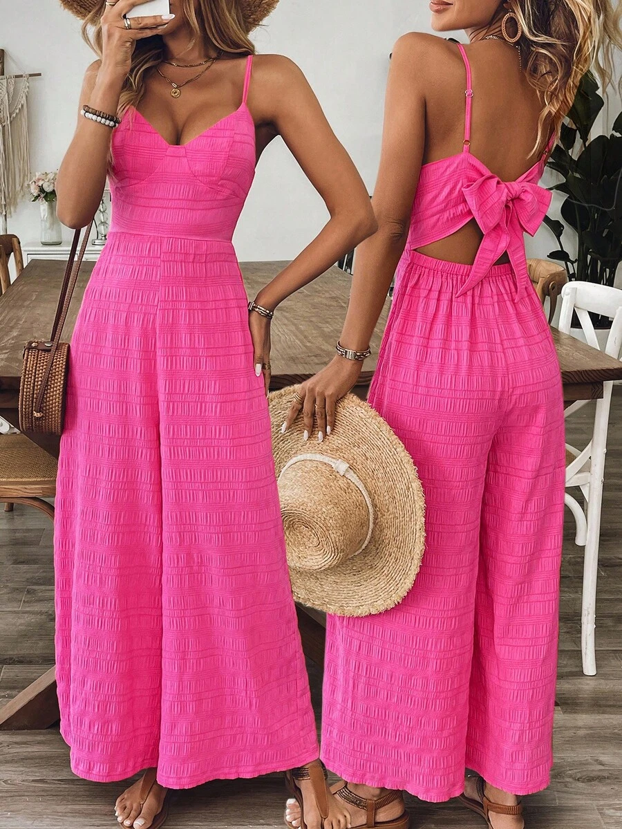 Breezaya 女士粉色 V 领无袖连体裤，适合春夏季假期