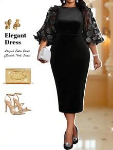 Fleurora Plus Size Women Spring And Summer Casual Elegant Boho Black Round Neck Knitted Three Dimensional Floral Fabric Mesh Splicing Puff Sleeve Wedding Dress Black Dress Black Dresses Classy Elegant Black Dress Plus Size Party Dresses Party Dresses For Women Halloween Costumes Women Gothic Women Clothes Halloween Clothes Gothic Plus Size Women Black Dresses Classy Elegant